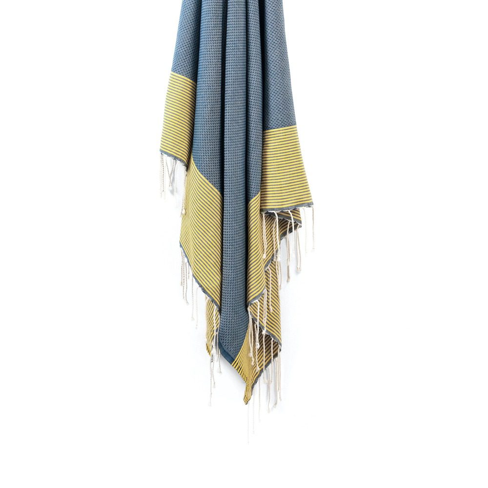 Toalla / Fouta Nid de Abeille Azul/Amarillo