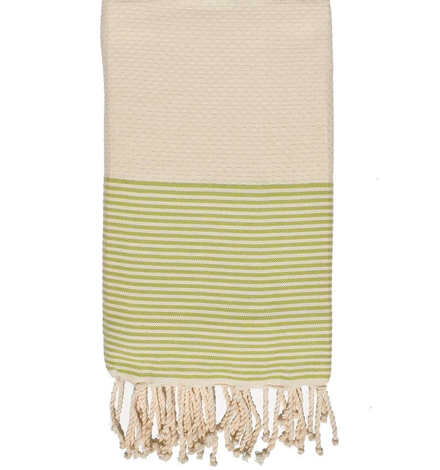 Toalla / Fouta Nid De Abeille Crema Rayas Verde Pistacho