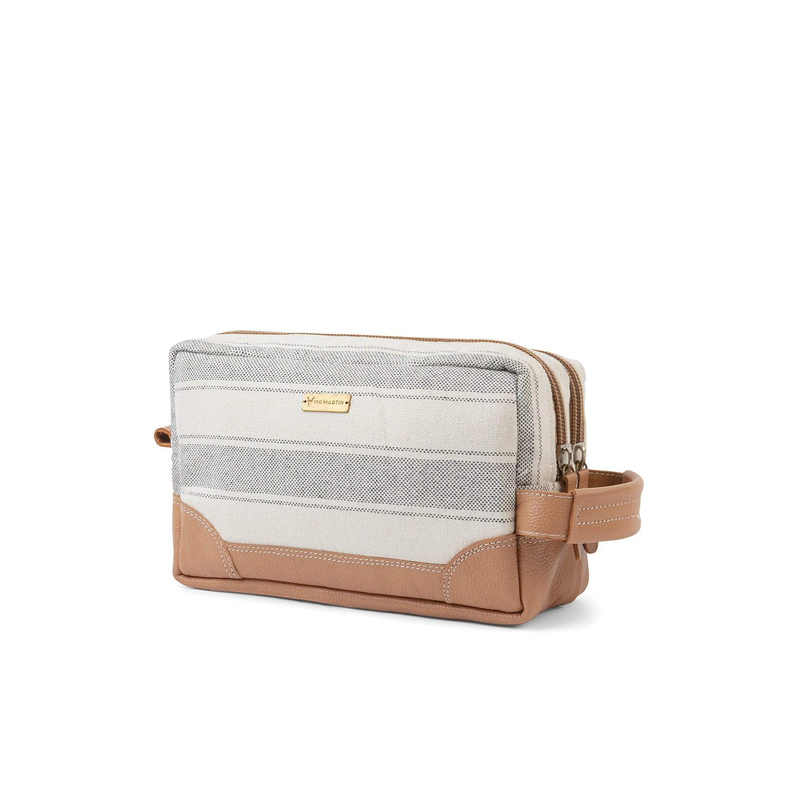 NECESER MENORCA RAYAS GRIS / CUERO BEIGE