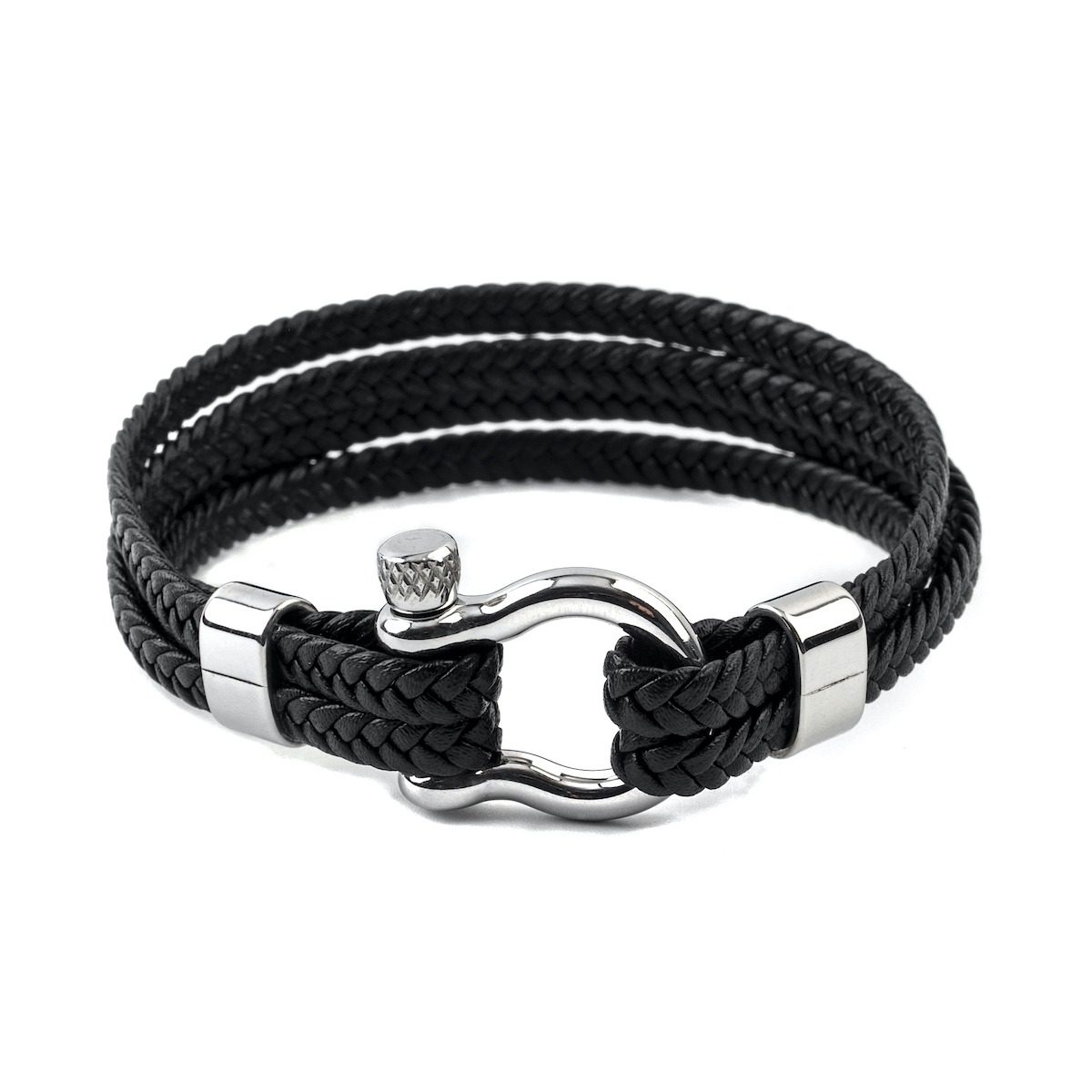 Pulsera Navy Knot Leather Negro - Hebilla Plata